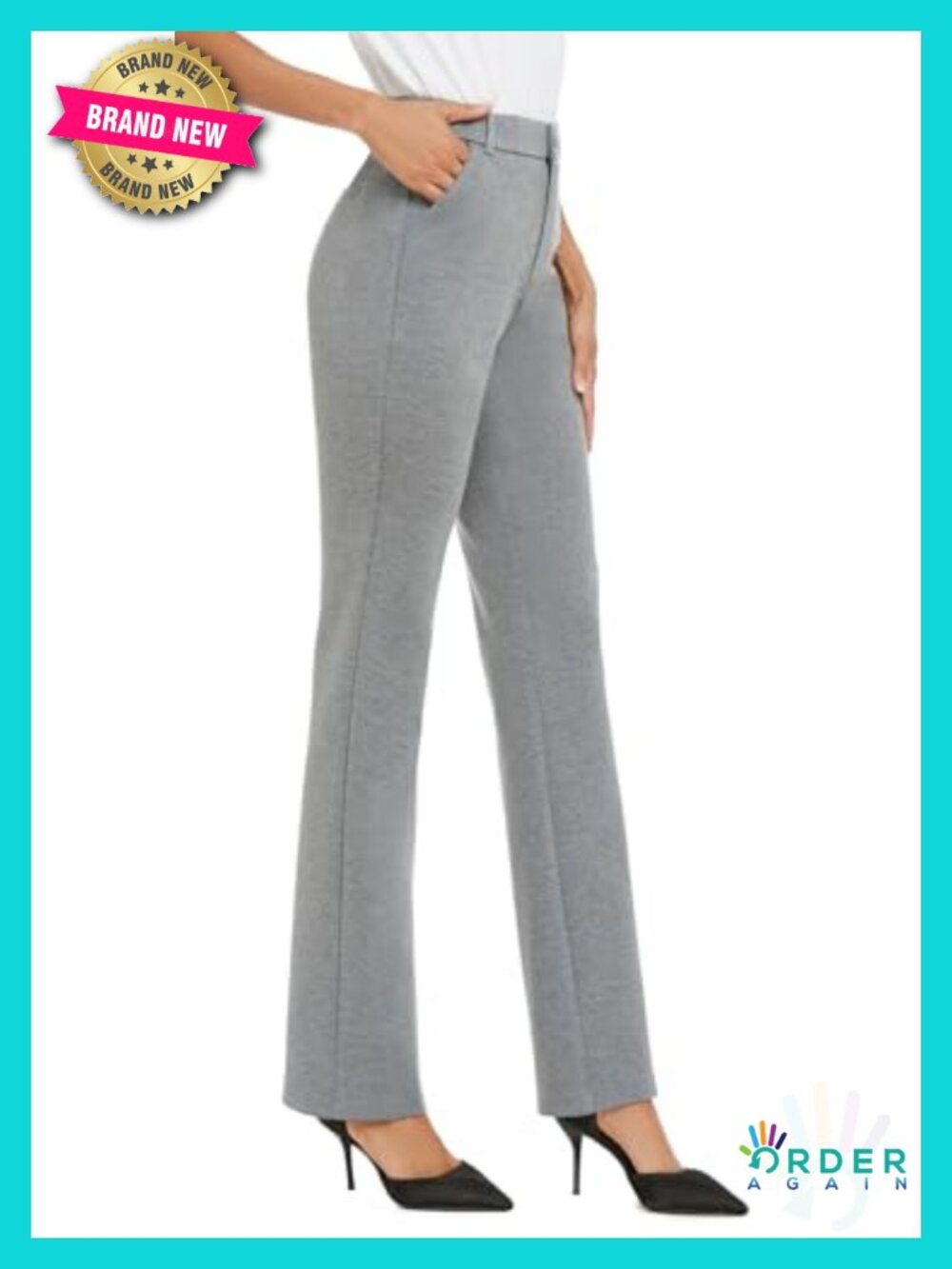 Stretchy Straight Leg Work Pants Business Office Casual Slacks with Pockets